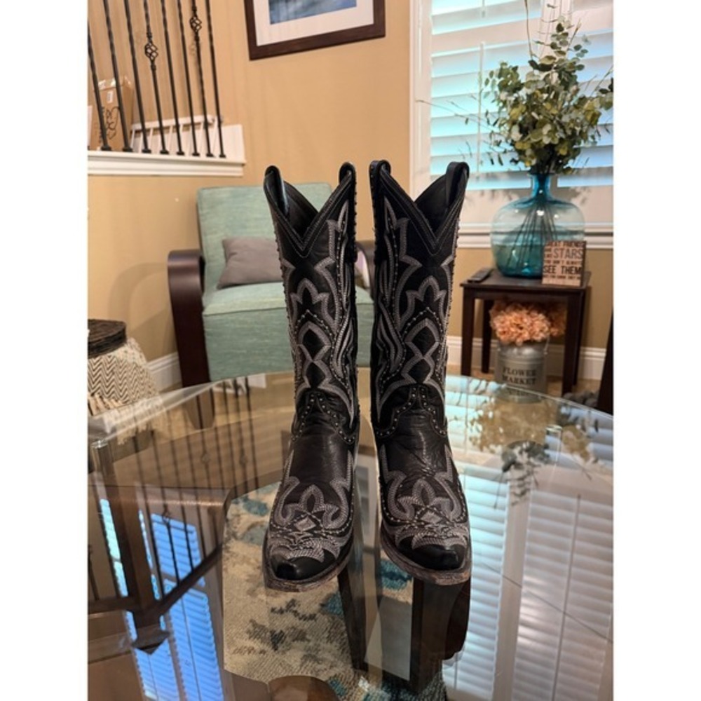 Lane Black Saratoga Western Boot Sz 9 - Picture 6 of 9